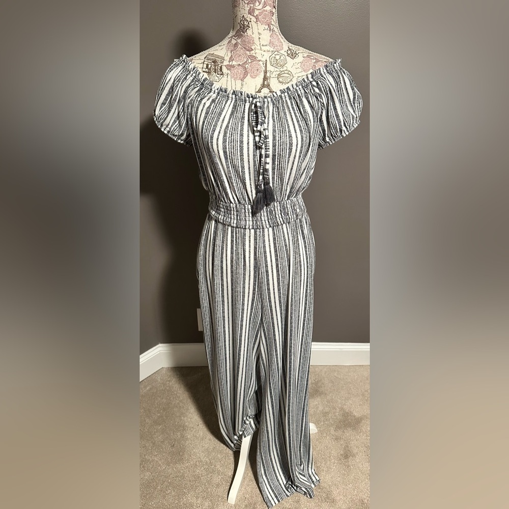 Black and White Striped Jumpsuit